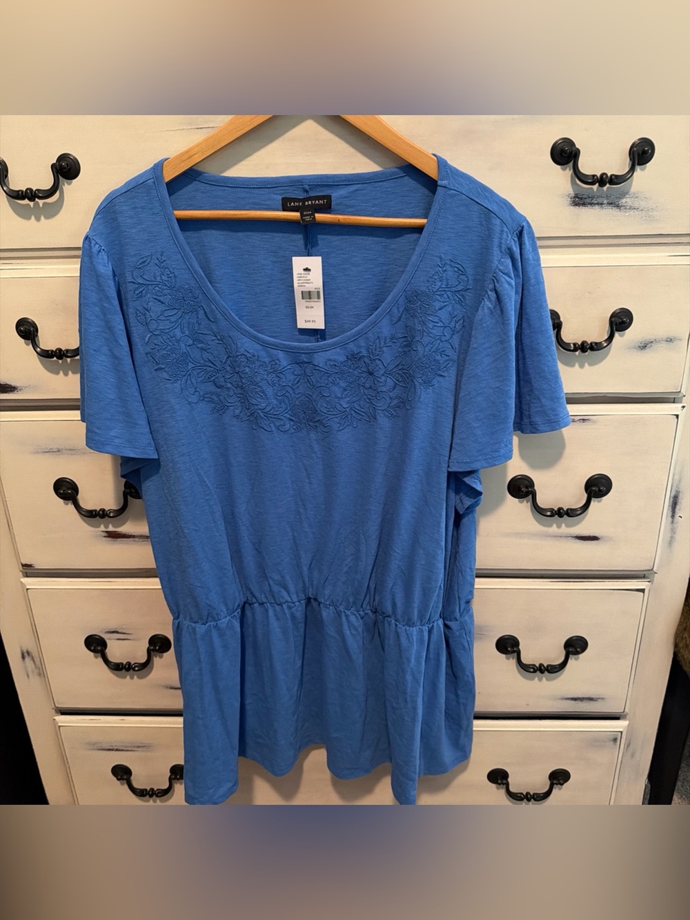 $50 NWT Lane Bryant Flutter Sleeve Blue Embroidered Shirt 22/24
